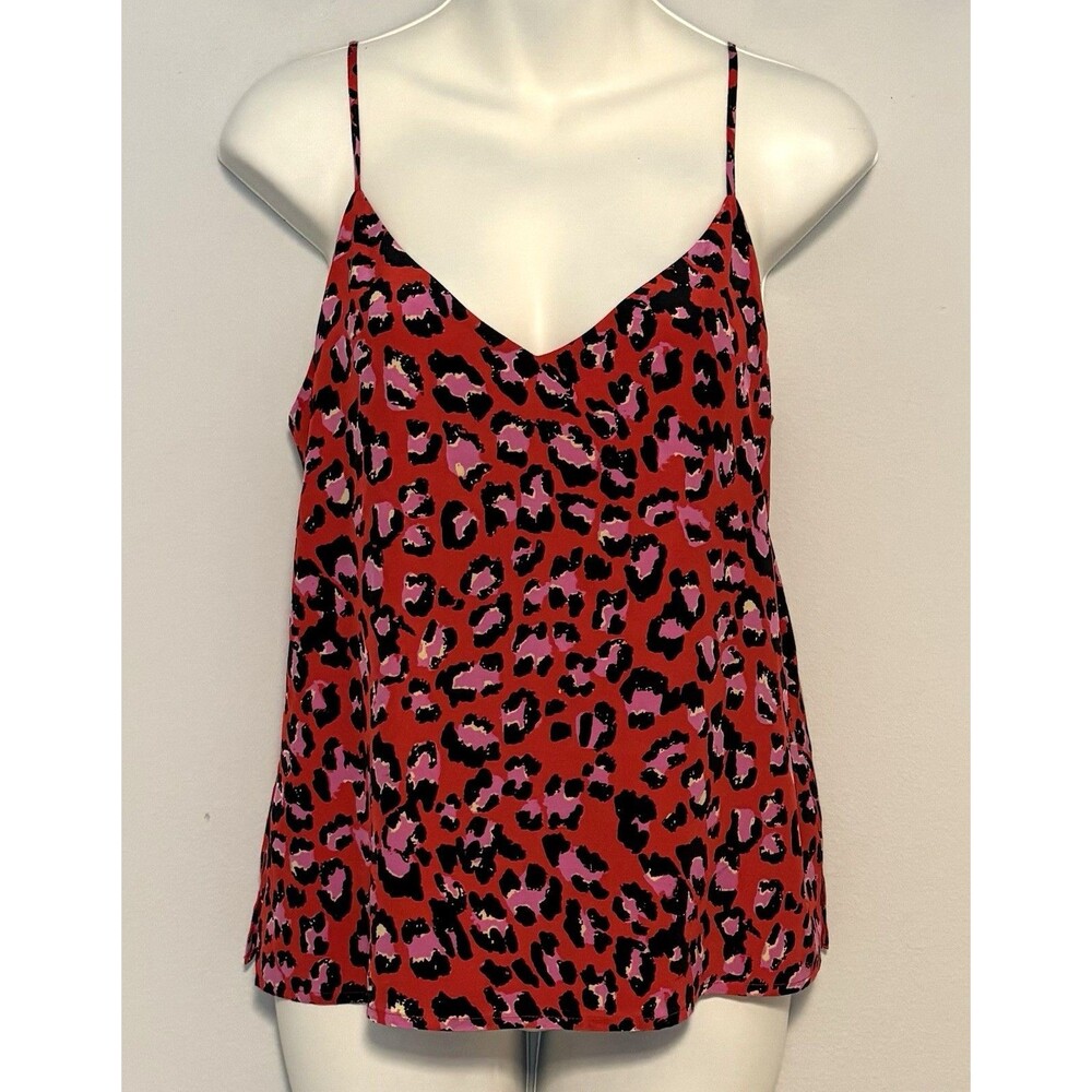 L’Agence Jane 100% Silk Cami XS Red Pink Leopard Print Lined Sexy